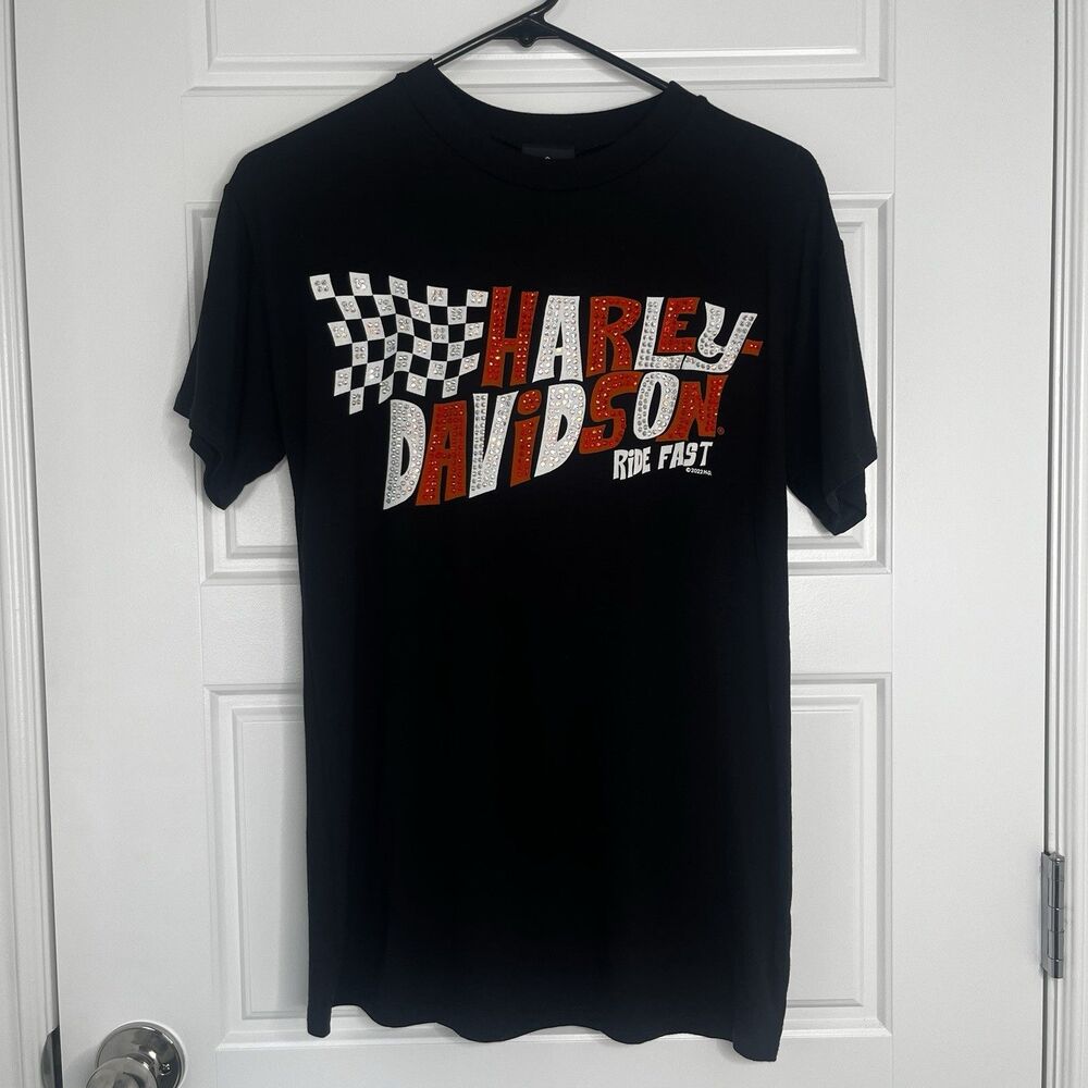 Harley-Davidson T-shirt Women's Medium Black Rhinestones Short Sleeve